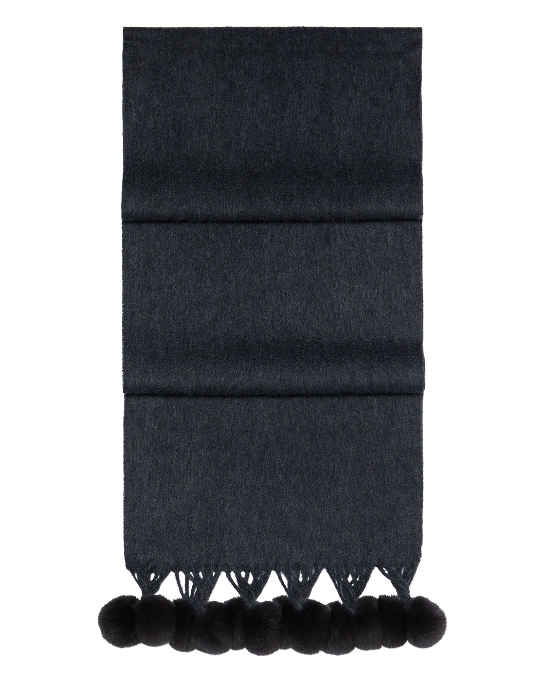 N.Peal Women's Davos Fur Bobble Cashmere Scarf Dark Charcoal Grey