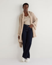 Load image into Gallery viewer, N.Peal Women&#39;s Meribel Woven Fur Trim Cashmere Shawl Oatmeal Brown
