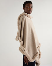 Load image into Gallery viewer, N.Peal Women&#39;s Meribel Woven Fur Trim Cashmere Shawl Oatmeal Brown
