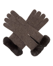 Load image into Gallery viewer, N.Peal Women&#39;s Fur Trim Cashmere Gloves Biscotti Brown
