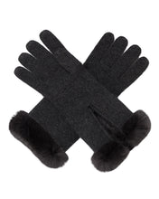 Load image into Gallery viewer, N.Peal Women&#39;s Fur Trim Cashmere Gloves Dark Charcoal Grey
