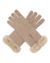 Load image into Gallery viewer, N.Peal Women&#39;s Fur Trim Cashmere Gloves Oatmeal Brown
