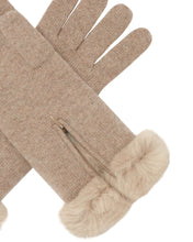 Load image into Gallery viewer, N.Peal Women&#39;s Fur Trim Cashmere Gloves Oatmeal Brown
