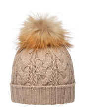 Load image into Gallery viewer, N.Peal Unisex Chunky Cable Cashmere Pom Hat Oatmeal Brown
