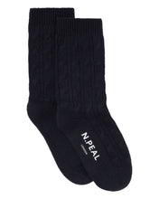 Load image into Gallery viewer, N.Peal Women&#39;s Cable Cashmere House Socks Navy Blue
