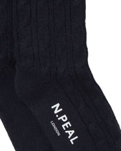 Load image into Gallery viewer, N.Peal Women&#39;s Cable Cashmere House Socks Navy Blue
