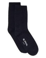 Load image into Gallery viewer, N.Peal Women&#39;s Rib Cashmere House Socks Navy Blue
