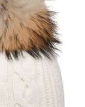 Load image into Gallery viewer, N.Peal Women&#39;s Cable Cashmere Hat With Lurex And Fur Pom Snow Grey Sparkle

