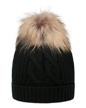 Load image into Gallery viewer, N.Peal Women&#39;s Cable Cashmere Hat With Fur Pom Black
