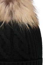 Load image into Gallery viewer, N.Peal Women&#39;s Cable Cashmere Hat With Fur Pom Black
