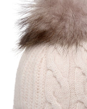 Load image into Gallery viewer, N.Peal Women&#39;s Cable Cashmere Hat With Fur Pom Frost White
