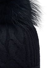 Load image into Gallery viewer, N.Peal Women&#39;s Cable Cashmere Hat With Fur Pom Navy Blue
