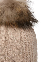 Load image into Gallery viewer, N.Peal Women&#39;s Cable Cashmere Hat With Fur Pom Oatmeal Brown
