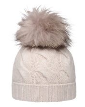 Load image into Gallery viewer, N.Peal Unisex Chunky Cable Cashmere Hat With Pom Frost White
