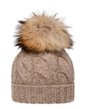 Load image into Gallery viewer, N.Peal Unisex Chunky Cable Cashmere Hat With Pom Heather Hazel Brown
