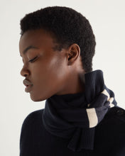 Load image into Gallery viewer, N.Peal Women&#39;s Stripe Jersey Cashmere Scarf Navy Blue
