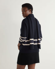 Load image into Gallery viewer, N.Peal Women&#39;s Stripe Jersey Cashmere Scarf Navy Blue
