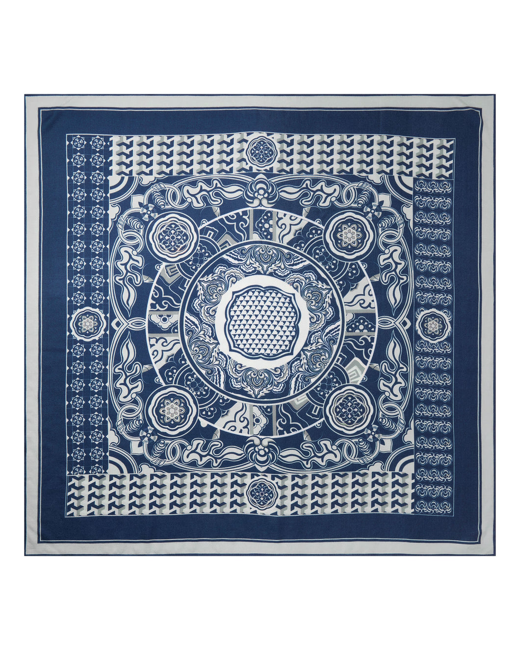 N.Peal Women's Cashmere Silk Printed Foulard Navy Blue 