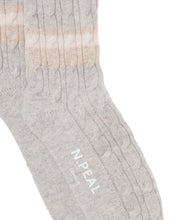 Load image into Gallery viewer, N.Peal Men&#39;s Stripe Cable Cashmere Socks Fumo Grey
