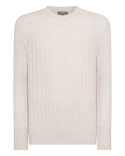 Load image into Gallery viewer, N.Peal Men&#39;s Thames Cable Round Neck Cashmere Jumper Frost White
