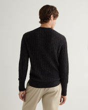 Load image into Gallery viewer, N.Peal Men&#39;s Thames Cable Round Neck Cashmere Jumper Granite Blue

