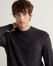 Load image into Gallery viewer, N.Peal Men&#39;s Thames Cable Round Neck Cashmere Jumper Granite Blue

