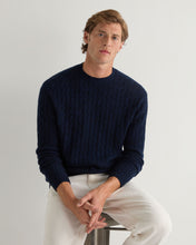 Load image into Gallery viewer, N.Peal Men&#39;s Thames Cable Round Neck Cashmere Jumper Navy Blue Melange
