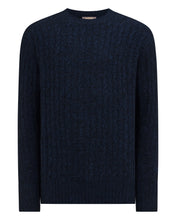 Load image into Gallery viewer, N.Peal Men&#39;s Thames Cable Round Neck Cashmere Jumper Navy Blue Melange
