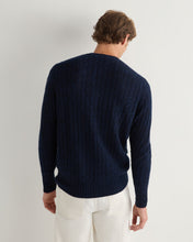 Load image into Gallery viewer, N.Peal Men&#39;s Thames Cable Round Neck Cashmere Jumper Navy Blue Melange
