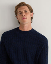 Load image into Gallery viewer, N.Peal Men&#39;s Thames Cable Round Neck Cashmere Jumper Navy Blue Melange
