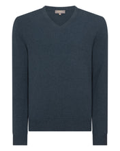 Load image into Gallery viewer, N.Peal Men&#39;s Burlington V Neck Cashmere Jumper Caviar Blue
