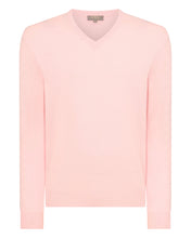 Load image into Gallery viewer, N.Peal Men&#39;s Burlington V Neck Cashmere Jumper Pale Pink
