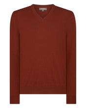 Load image into Gallery viewer, N.Peal Men&#39;s Burlington V Neck Cashmere Jumper Spice Orange
