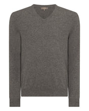 Load image into Gallery viewer, N.Peal Men&#39;s Burlington V Neck Cashmere Jumper Wood Smoke Brown
