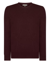 Load image into Gallery viewer, N.Peal Men&#39;s Oxford Round Neck Cashmere Jumper Claret Red
