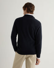 Load image into Gallery viewer, N.Peal Men&#39;s Knightsbridge Birdseye Full Zip Cashmere Jumper Navy Blue

