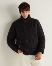 Load image into Gallery viewer, N.Peal Men's Aspen Cashmere Cable Fur Cardigan Granite Blue

