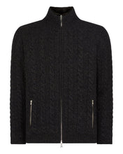 Load image into Gallery viewer, N.Peal Men's Aspen Cashmere Cable Fur Cardigan Granite Blue
