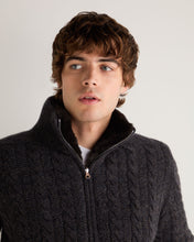 Load image into Gallery viewer, N.Peal Men's Aspen Cashmere Cable Fur Cardigan Granite Blue
