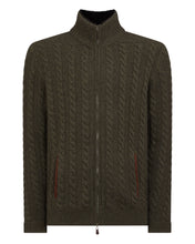 Load image into Gallery viewer, N.Peal Men&#39;s Richmond Cable Cashmere Cardigan Moss Green
