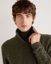 Load image into Gallery viewer, N.Peal Men&#39;s Richmond Cable Cashmere Cardigan Moss Green
