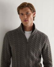 Load image into Gallery viewer, N.Peal Men&#39;s Richmond Cable Cashmere Cardigan Wood Smoke Brown
