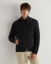 Load image into Gallery viewer, N.Peal Men&#39;s Richmond Cable Cashmere Cardigan Granite Blue
