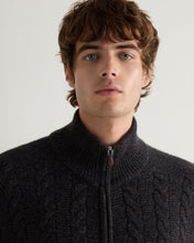 Load image into Gallery viewer, N.Peal Men&#39;s Richmond Cable Cashmere Cardigan Granite Blue
