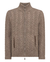 Load image into Gallery viewer, N.Peal Men&#39;s Richmond Cable Cashmere Cardigan Heather Hazel Brown
