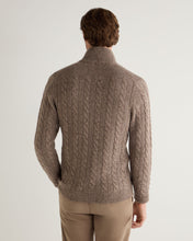 Load image into Gallery viewer, N.Peal Men&#39;s Richmond Cable Cashmere Cardigan Heather Hazel Brown
