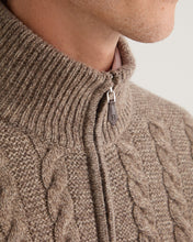 Load image into Gallery viewer, N.Peal Men&#39;s Richmond Cable Cashmere Cardigan Heather Hazel Brown
