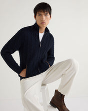 Load image into Gallery viewer, N.Peal Men&#39;s Richmond Cable Cashmere Cardigan Navy Blue Melange
