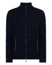 Load image into Gallery viewer, N.Peal Men&#39;s Richmond Cable Cashmere Cardigan Navy Blue Melange
