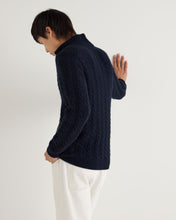 Load image into Gallery viewer, N.Peal Men&#39;s Richmond Cable Cashmere Cardigan Navy Blue Melange
